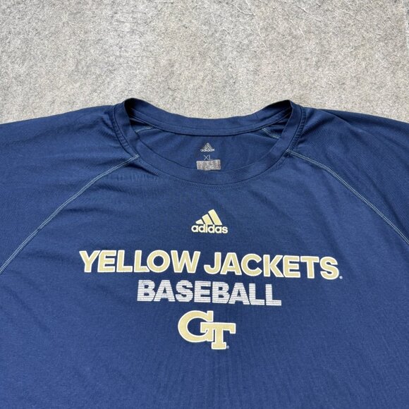 Georgia Tech Yellow Jackets Adidas Performance T-Shirt Men XL Blue Crew Baseball - Picture 1 of 13